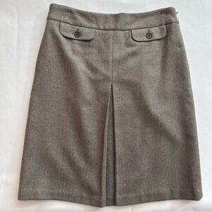 J.Crew Wool Herringbone Skirt Women 4 Brown Pleated Knee Length Career